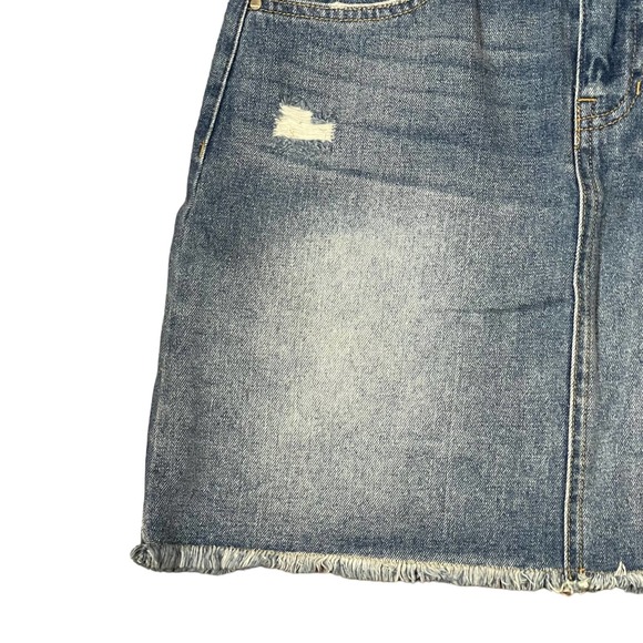 Harper A-Line Distressed Denim Mini Skirt Women Small Raw Hem Medium Wash Cotton - Picture 3 of 8
